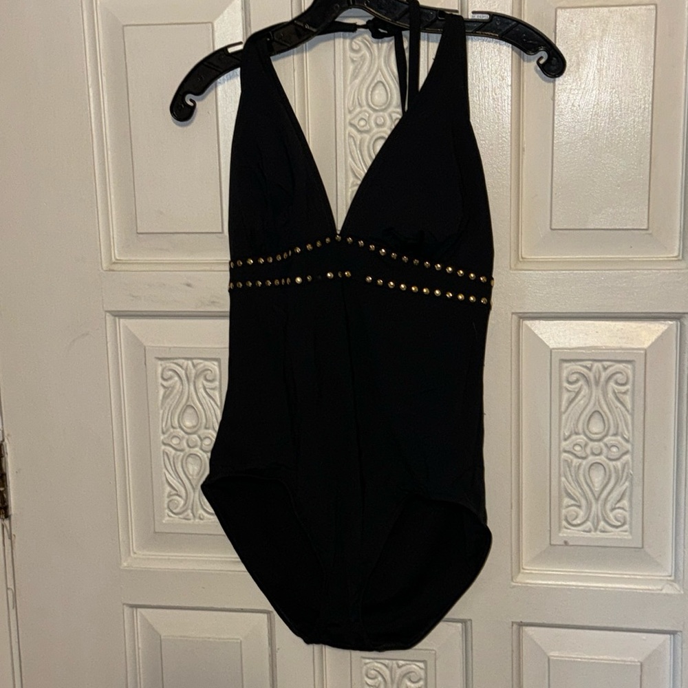 Michael Michael Kors Black Halter Top Tie Style Studded One Piece Size 14